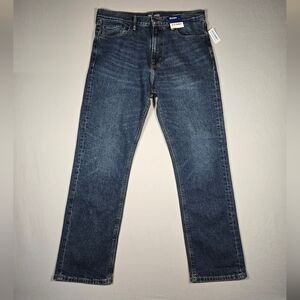 NWT Old Navy Men's 36x32 Straight Built-In Tough Flex Denim Jeans Dark Wash
